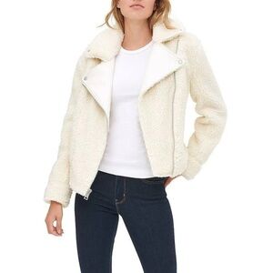 Levi’s Women's Cream Sherpa Moto Jacket Coat Size Large Teddy Ivory Cozy